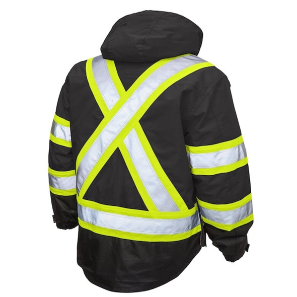 Men's Hi-Vis 5-in-1 Safety Jacket, 300D Poly Oxford with PU Coating, Black, 2XL  S42621