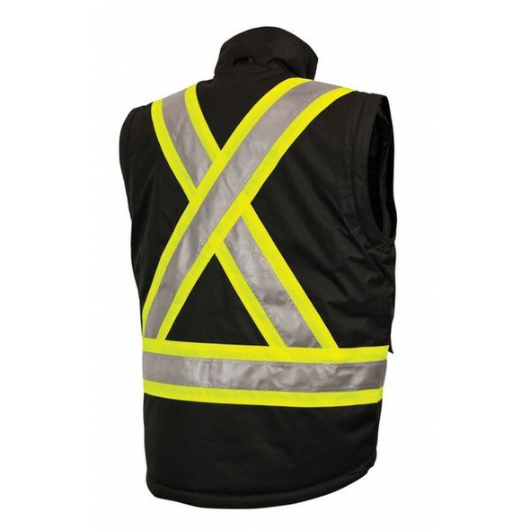 Tough Duck Men's Hi-Vis 5-in-1 Safety Jacket, 300D Poly Oxford with PU Coating, Black, Xl S42611