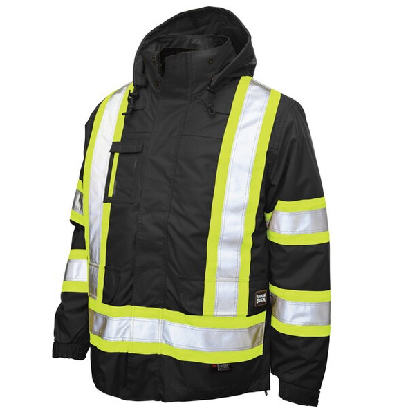 Men's Hi-Vis 5-in-1 Safety Jacket, 300D Poly Oxford with PU Coating, Black, L