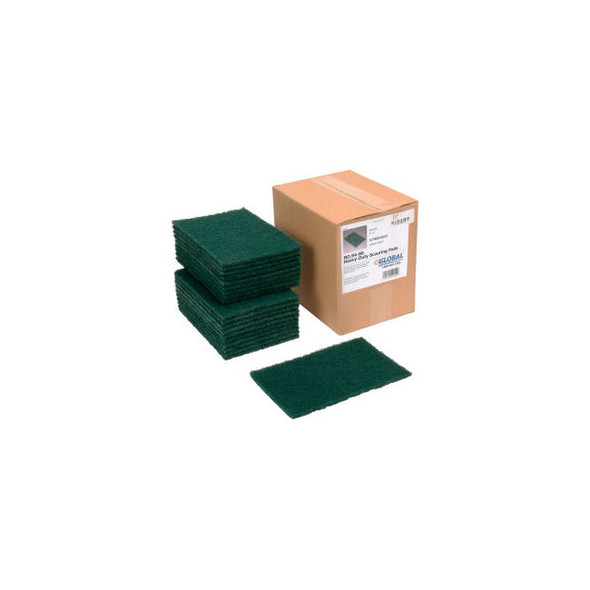 Global Industrial Heavy Duty Scouring Pads Green 6"" x 9"" - Case of 15 Pads