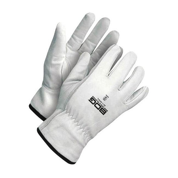 Leather Drivers Gloves, Shirred Slip-On Cuff, Keystone Thumb, Pearl, M, 1 PR