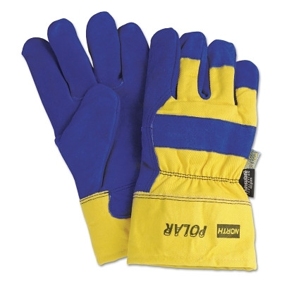 North Polar® Insulated Leather Palm Glove, Split Cowhide, Blue/Yellow, Large