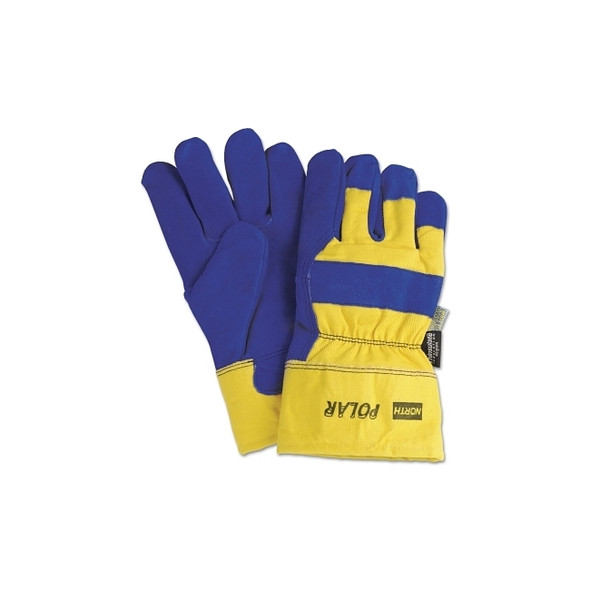 North Polar® Insulated Leather Palm Glove, Split Cowhide, Blue/Yellow, Large