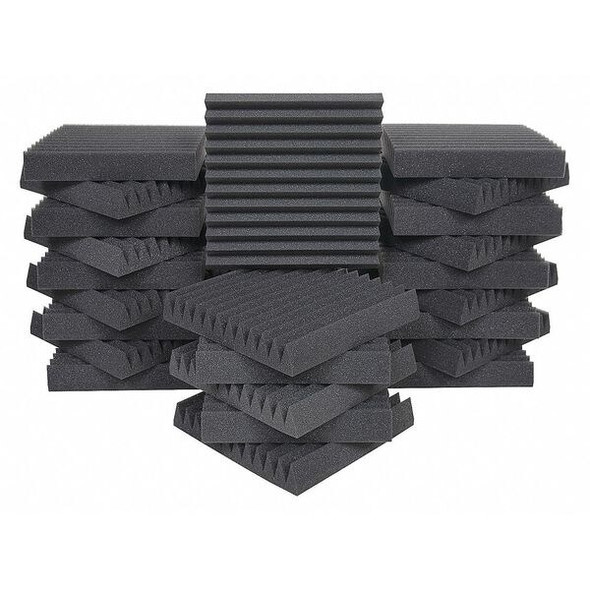 Acoustic Foam, 0.5 NRC, Foam, 12 in W, 12 in L, 2 in Thick, Gray, 24 PK
