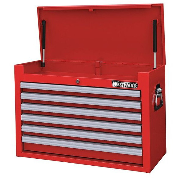 WESTWARD Top Chest, 6-Drawers, Powder Coated Red, 26" W x 16.5" D x 18.5" H