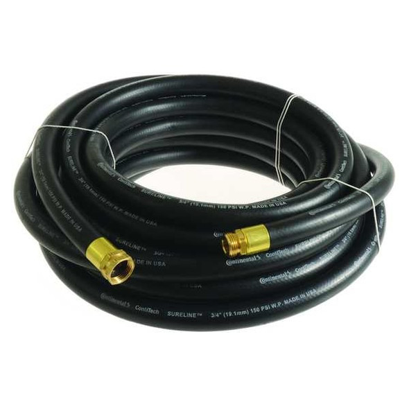 3/4 in ID x 75 ft L Garden Hose, EPDM Tube, Black, Brass x Brass Fitting