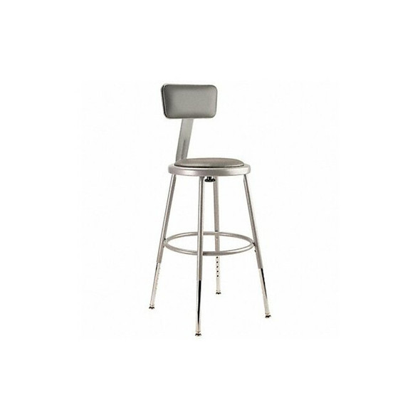 National Public Seating Round Stool with Backrest, Height 19" to 27"Gray 6418HB
