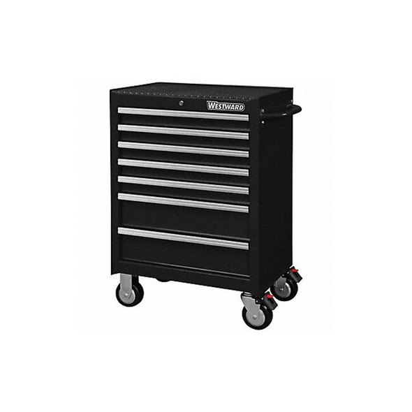 WESTWARD Rolling Tool Cabinet, 7-Drawers, Gloss Black, 27" W x 19" D x 39.5" H