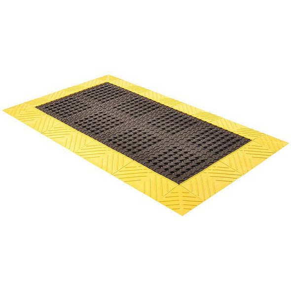 Interlocking Drainage Mat, 5 ft L x 3 ft W, 1 in Thickness, PVC, Diamond, Black