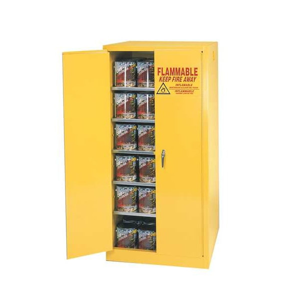 Hazardous Material Storage Cabinet, 96 gal, 5 Shelves, Steel, 34 in W x 65 in H x 34 in D, Yellow