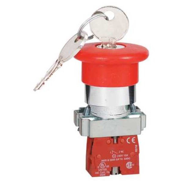 Dayton Emergency Stop Push Button, 22 mm, 1NC, Red 30G257