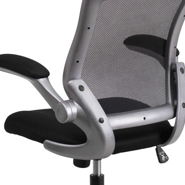 Mesh Task Chair, 21-, Padded Flip-up, Back, Seat: Black; Frame: Gray