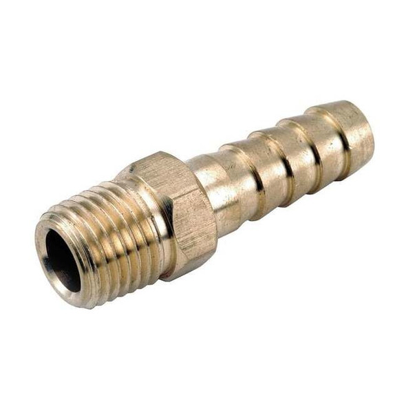 Barbed Hose Fitting, 5/16" Tube OD, 1/4 in Pipe Size, Brass
