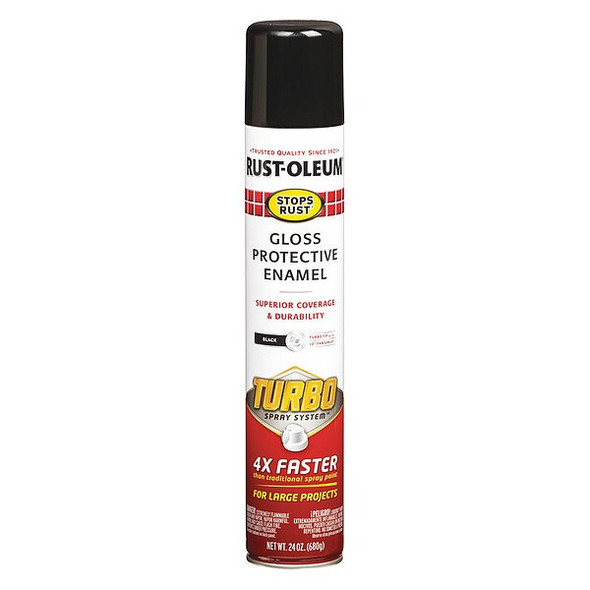 Rust-Oleum Spray Paint, Black, Gloss, Solvent, 24 oz 334128