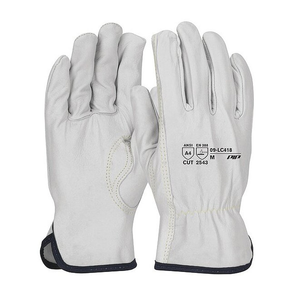 Leather Drivers Gloves, Shirred Slip-On Cuff, Keystone Thumb, Natural, L, 12 PK