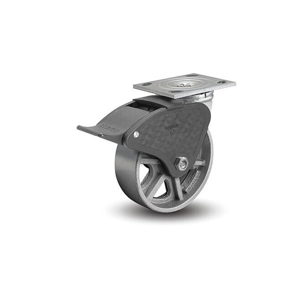 5" X 1-7/8" Cast Iron Swivel Caster, Total Lock Brake, Loads Up To 1250 lb