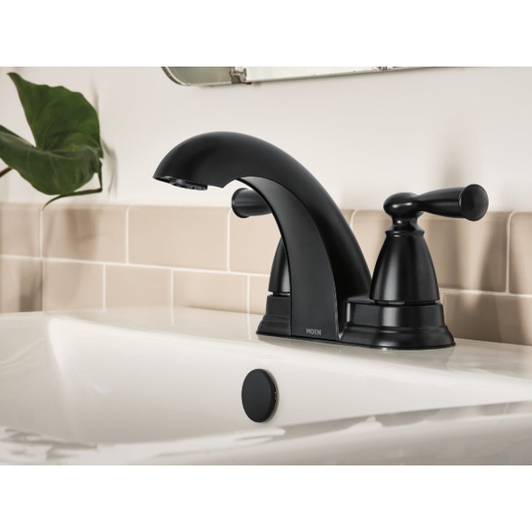 Moen Banbury 2-Handle Lever Low Arc Centerset Bathroom Faucet, Matte Black