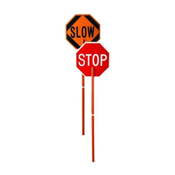 Pole Mounted Paddle, Red/Orange, Octagon, ABS Plastic, Handle