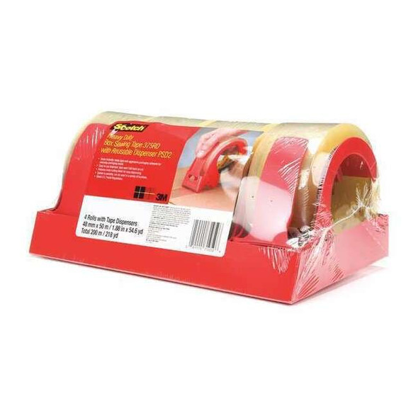 Packing Tape, 3.1 mil Thick, 2 in W x 54.68 yd L, 3 in Core Dia., Clear, 4 PK