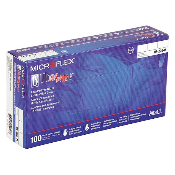US-220, Disposable Gloves, 3.00 to 3.99 mil Palm, Nitrile, Powder-Free, XL (10), 100 PK, Blue