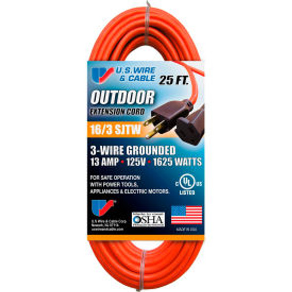 U.S. Wire 60025 25 Ft. Three Conductor Orange Extension Cord 16/3 Ga. SJTW-A 300
