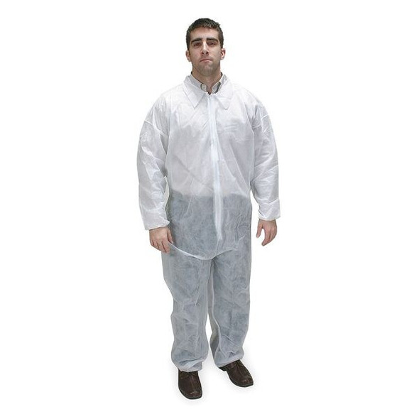 Condor Collared Disposable Coveralls, Xl, White, polypropylene, zipper 2KTL3