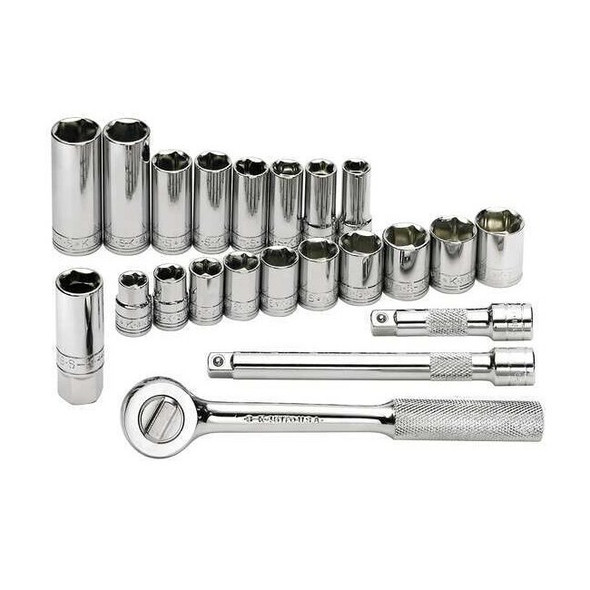 3/8" Drive Socket Set Metric 22 Pieces 10 mm to 19 mm, 5/8 in , Chrome