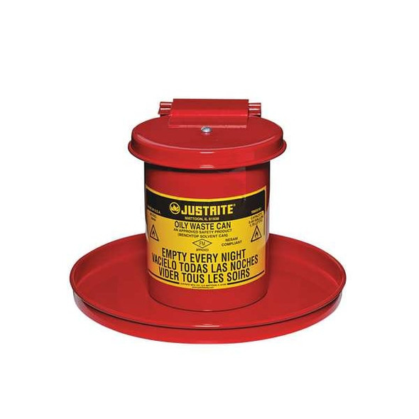 Justrite Bench Can, 7 in Can Dia, Steel, Red 09400