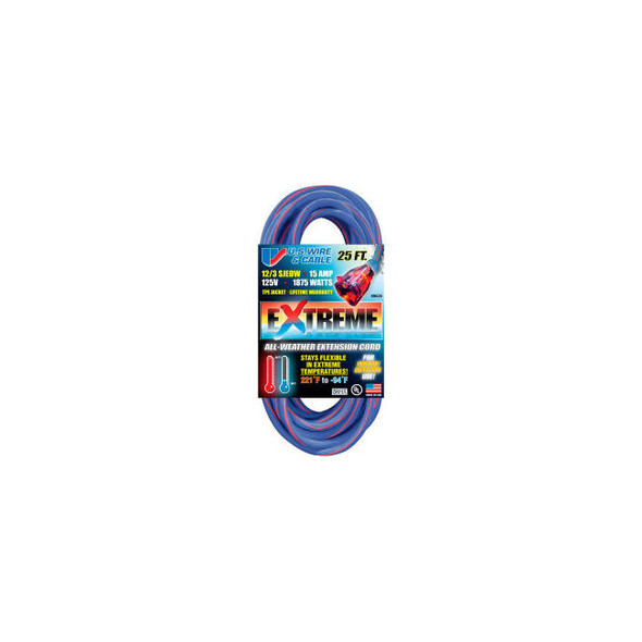 U.S. Wire 99025 25 Ft. Three Conductor Artic/Tropic Cord 12/3 Ga. SJEOW-A 15A Bl