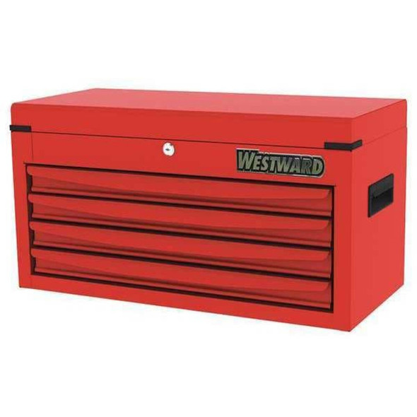 WESTWARD Top Chest, 4-Drawers, Powder Coated Red, 26" W x 12" D x 14" H  48RJ69