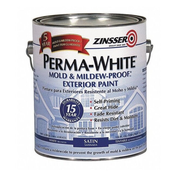 Zinsser Interior/Exterior Paint, Satin, Water Base, White, 1 gal 3101