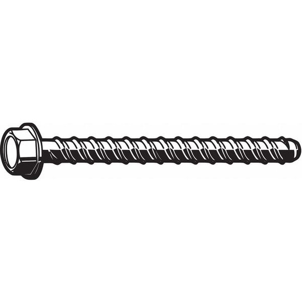 Concrete Screw, 1/2" Dia., Hex, 6 in L, Steel Zinc Plated, 20 PK
