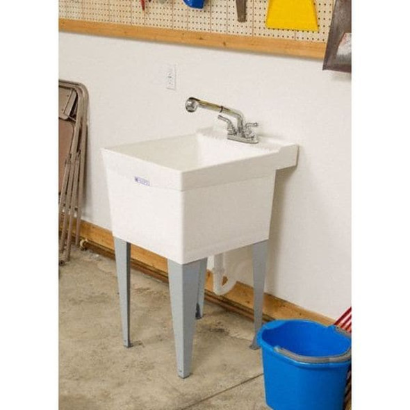 Utility Sink, 34 in H x 20 in W x 24 in L, Floor Mount, 1-1/2 in Drain Opening, Polypropylene, White