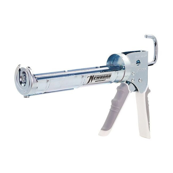 Caulk Gun, 10 oz Container Size, Steel, 6:01, Half Barrel Frame, Silver