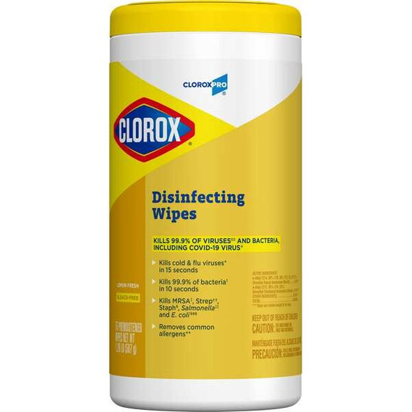Disinfecting Wipes, 75 Wipe Canister, 7 in x 8 in Wipes, Lemon, White, PK6