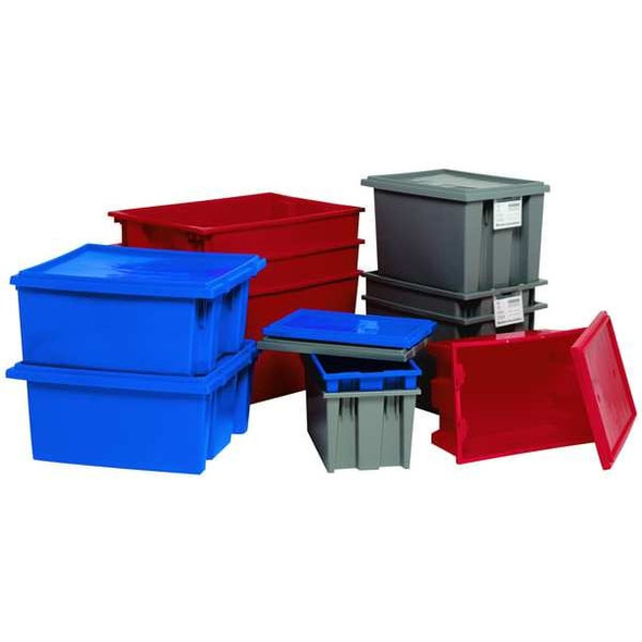 Stack & Nest Storage Container, 6 gal, 19-1/2 in L x 13-1/2 in W x 8 in H, Gray, Polyethylene