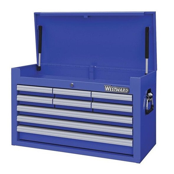 WESTWARD Top Chest, 9-Drawers, Powder Coated Blue, 26" W x 12.5" D x 16.5" H