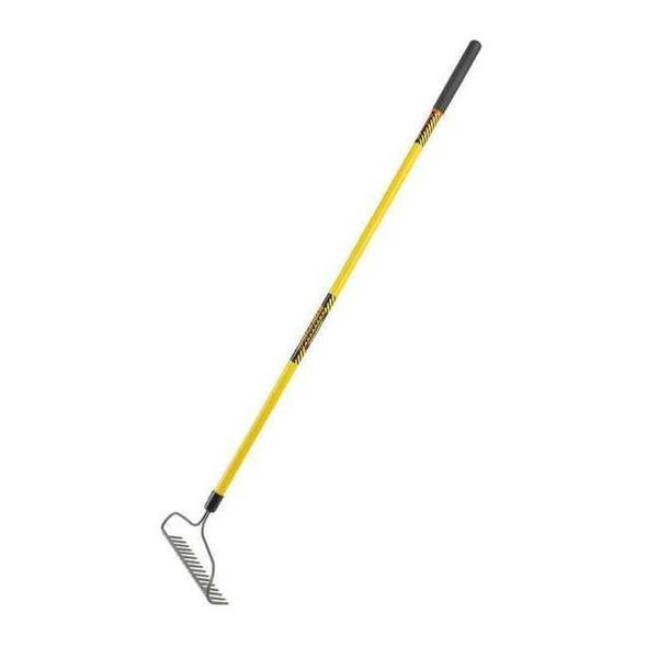 16-1/4 in Steel Bow Rake, 16 Tines, 60 in L Fiberglass Handle