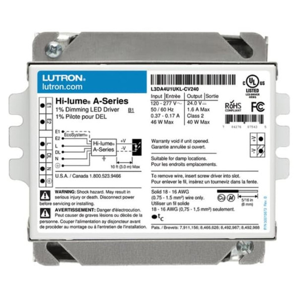 Lutron LEDDriver,Hi-lumeEcoSystem,4-7-8in-L,1PK L3DA4U1UKL-CV240