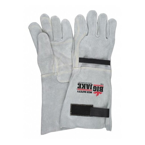 Leather Gloves, Cowhide, Extended Gauntlet Cuff, Straight Thumb, Gray, L, 12 PK