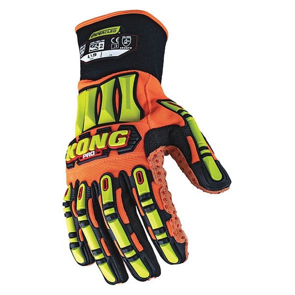 Mechanics Gloves, Nylon Back, Gauntlet, Orange, 2XL