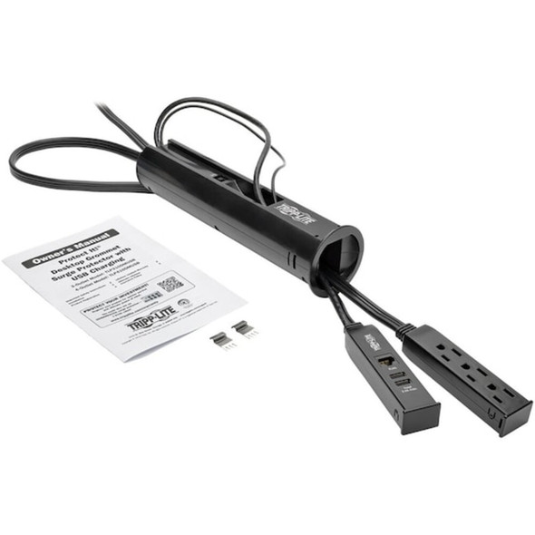 Tripp Lite Outlet Strip, Surge, USB, 3 5-15R, 5-15P, 10 ft., Black TLP310DMUSB