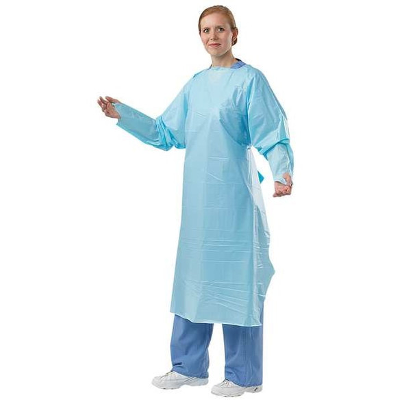 Polyco Embossed Disposable Gown, Polyethylene, Welded, 1 mil, 48 in, Blue, L, 15 PK 11500