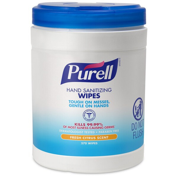 Purell Hand Sanitizer Wipes, Canister, 270 Wipes per Container, Citrus 9113-06