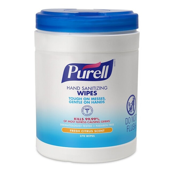 Purell Hand Sanitizer Wipes, Canister, 270 Wipes per Container, Citrus 9113-06