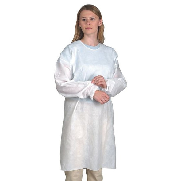Laboratory Barrier Gown, Polyethylene, Polypropylene, Serged, 1.8 mil, 52 in, White, XL