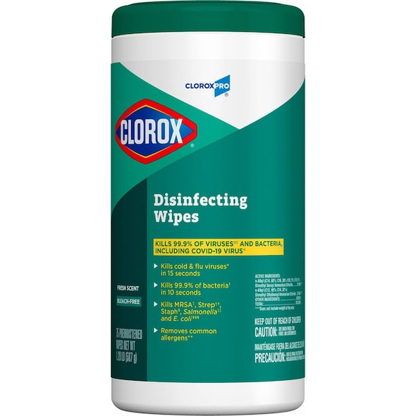 Clorox Disinfecting Wipes, 75 Wipe Canister, 7 in x 8 in Wipes, Fresh, White, PK6 15949
