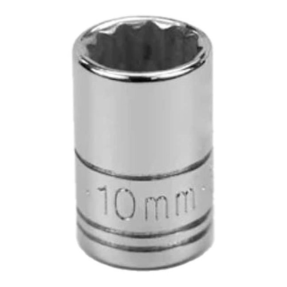 1/4 in Drive, 10mm Metric Socket, 12 Points,  Steel, Chrome, 10 mm
