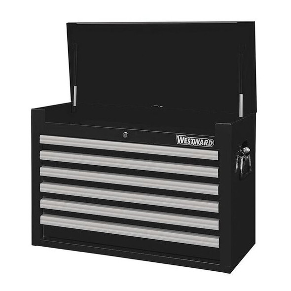WESTWARD Top Chest, 6-Drawers, Powder Coated Black, 26" W x 16.5" D x 18.5" H