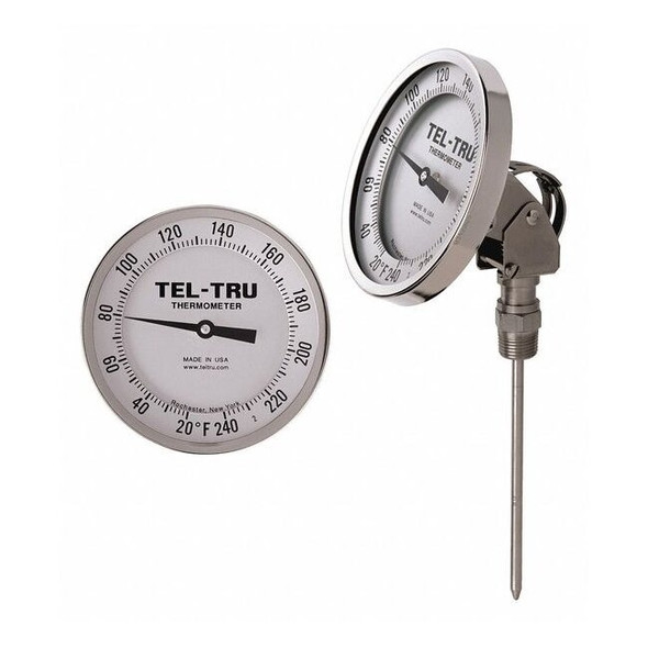 Tel-Tru Analog Dial Thermometer,Stem 4" L AA575R-0453